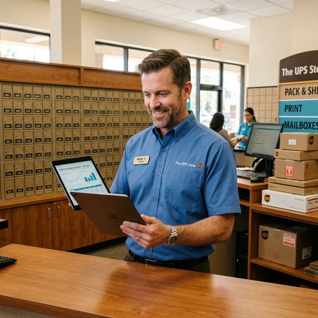 UPS Store Owner Reviewing Financial Reports